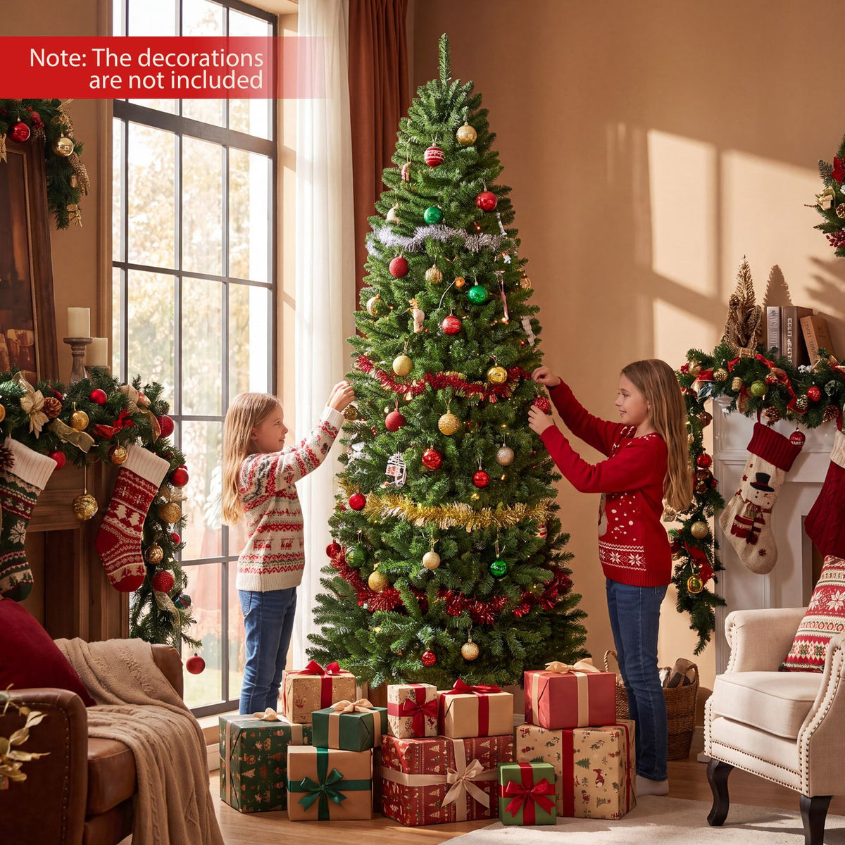 6 Feet Pre-Lit Artificial Christmas Tree with 300/250/170/380 Warm White and Multi
