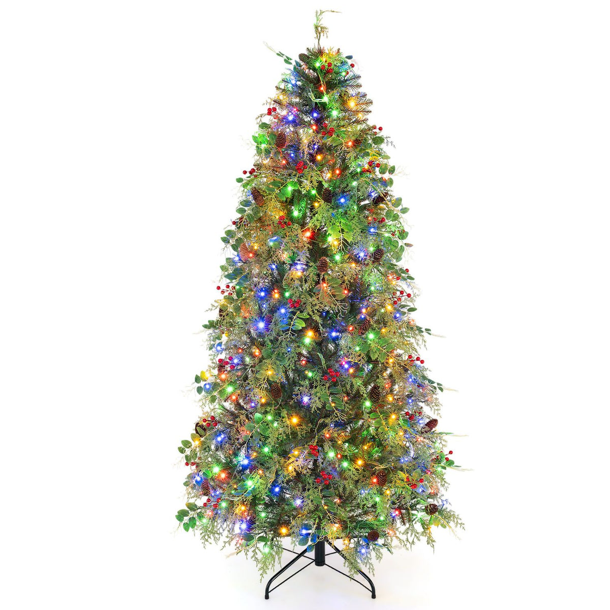 6 FT Pre-Lit Artificial Christmas Tree with Warm White and Multicolor LED Lights for Indoor