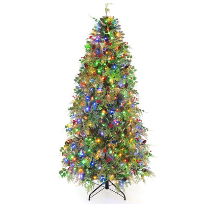 6 FT Pre-Lit Artificial Christmas Tree with Warm White and Multicolor LED Lights for Indoor