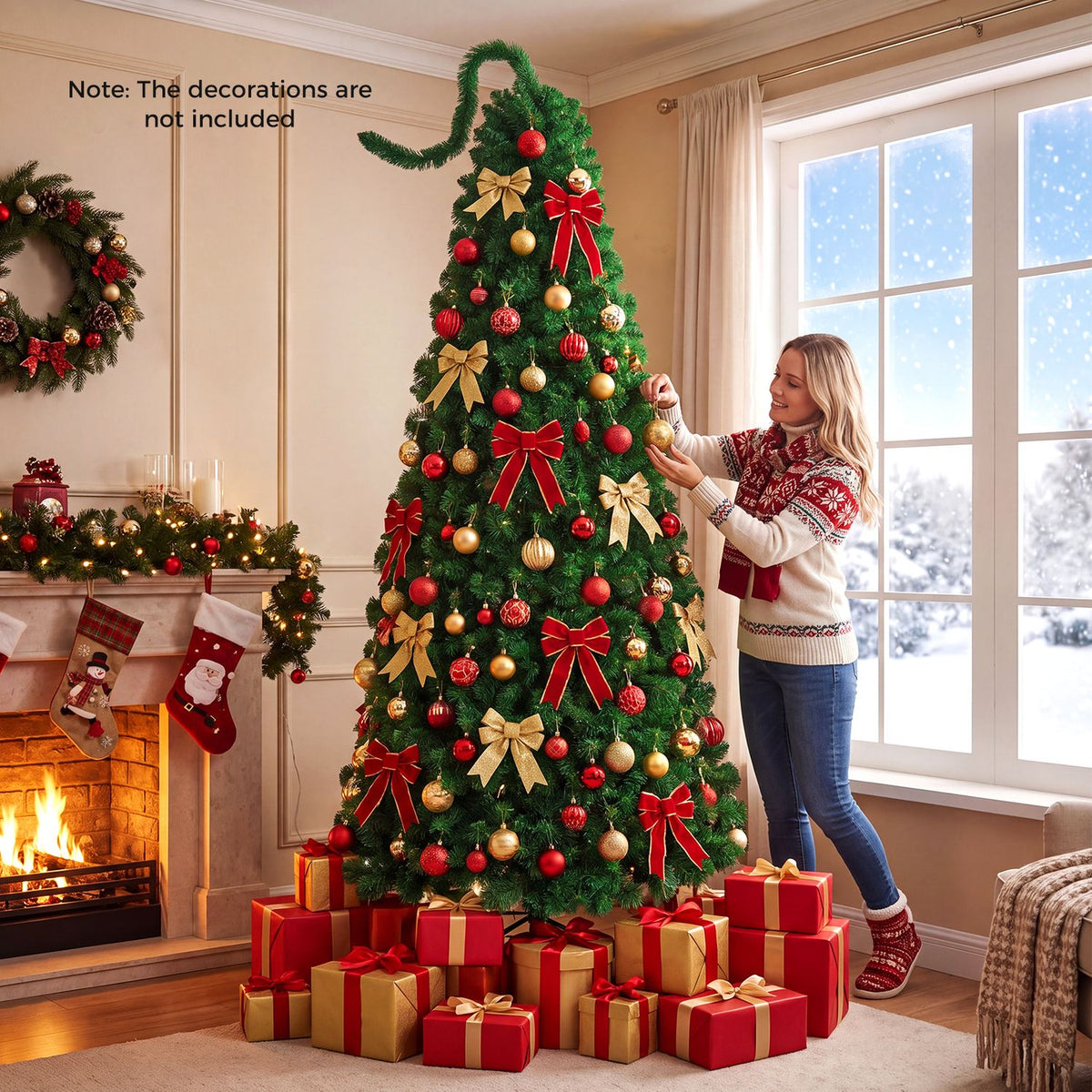 6 FT Pre-Lit Artificial Christmas Tree with Green Snow Flocking