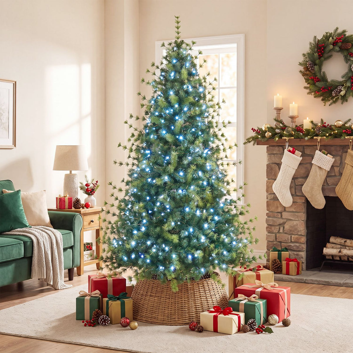 7 FT Pre-Lit Artificial Christmas Tree with 400 Warm and Cool White LED Lights