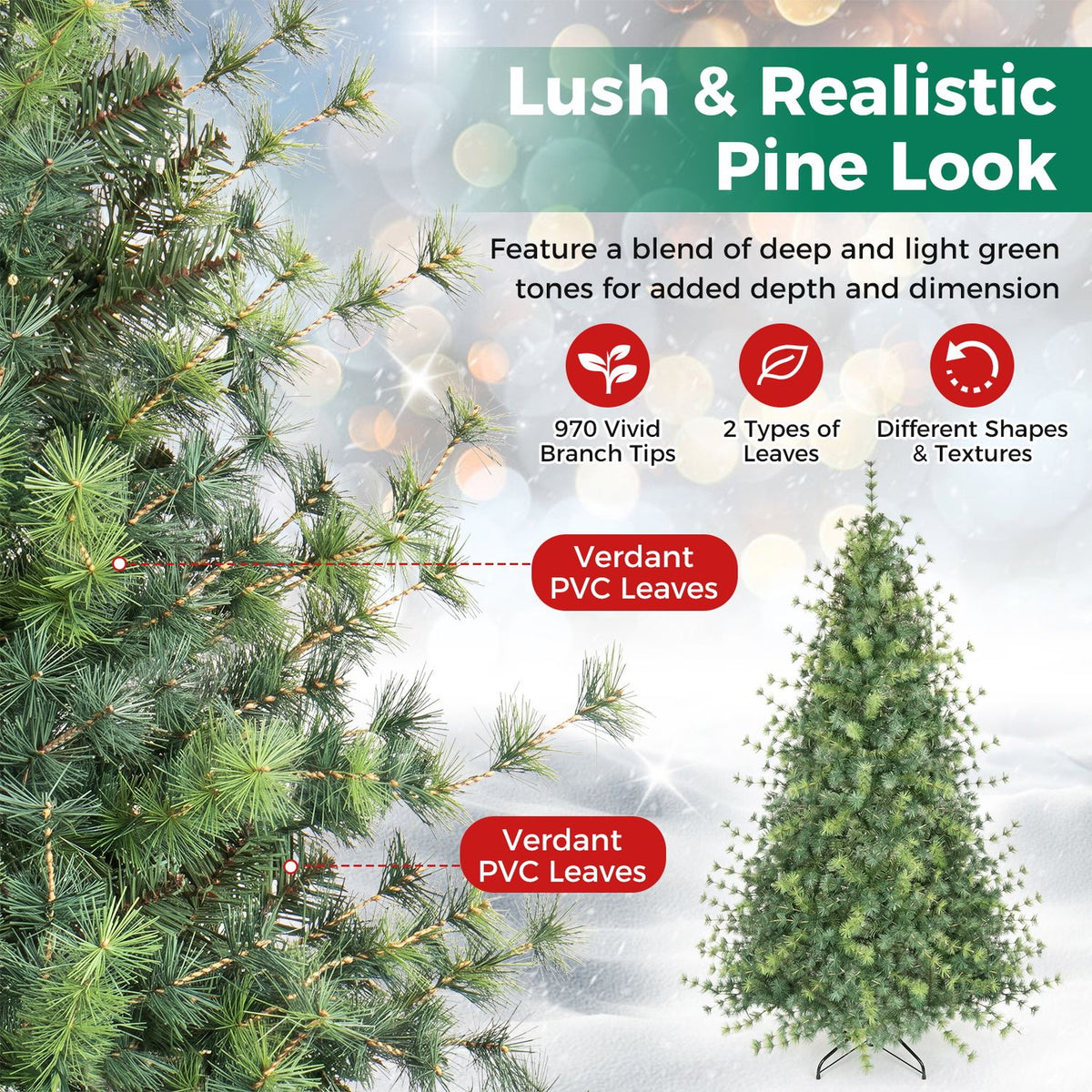 7 FT Pre-Lit Artificial Christmas Tree with 400 Warm and Cool White LED Lights