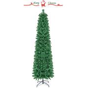 5/6/7/8 FT Pre-Lit Christmas Pencil Tree with Colorful Fiber Optics Green-5 ft - 7 Ft
