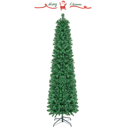 5/6/7/8 FT Pre-Lit Christmas Pencil Tree with Colorful Fiber Optics Green-5 ft - 7 Ft