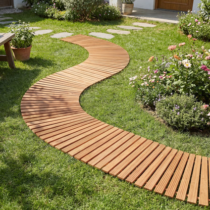 7 FT Wooden Garden Pathway with Anti-slip Surface for Gardens Patios
