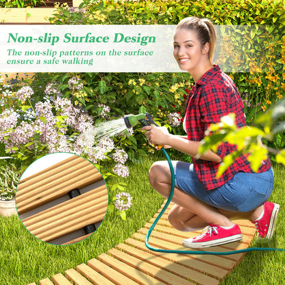 7 FT Wooden Garden Pathway Roll Out Curved Fir Wood Walkway with Anti-slip Surface-Natural