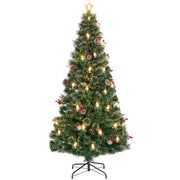 5/6/7 Feet Artificial Christmas Tree with Red Berries and Kerosene Lamps-7 ft