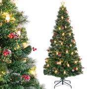 5/6/7 Feet Artificial Christmas Tree with Red Berries and Kerosene Lamps-7 ft