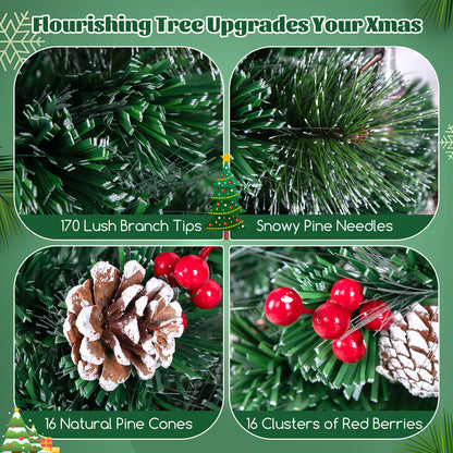 5 Feet Artificial Christmas Tree with Red Berries and Kerosene Lamps
