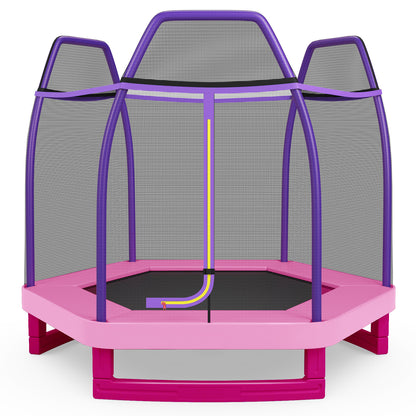 7 Feet Kids Recreational Bounce Jumper Trampoline-Green - Pink