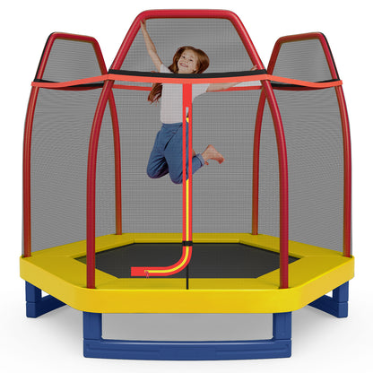 7 Feet Kids Recreational Bounce Jumper Trampoline-Green - Red