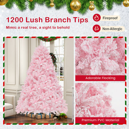 7 Feet Flocked Artificial Christmas Tree with 500 LED Lights and 1200 Branches