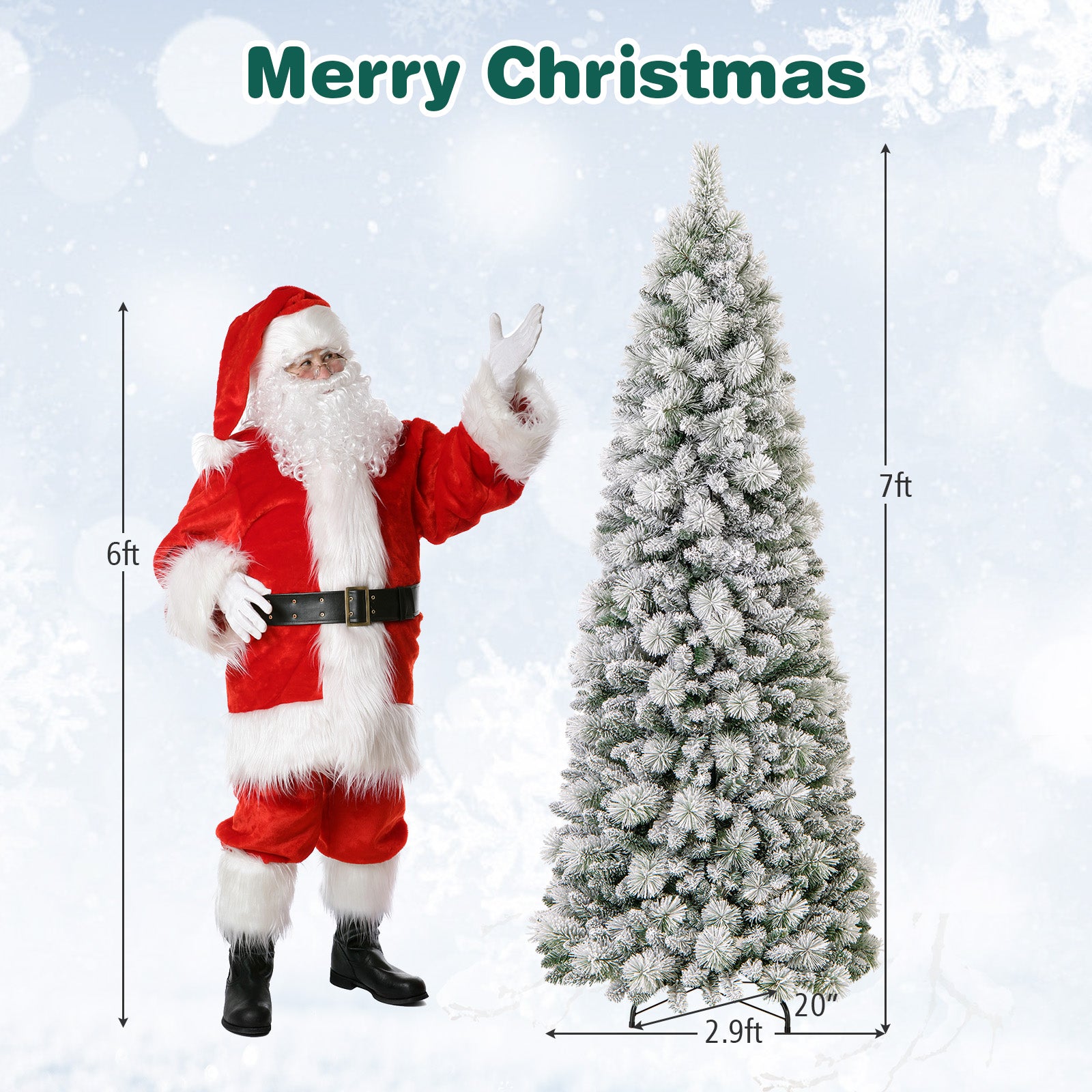 7 Feet Flocked Christmas Tree with Pine Needles and LED Lights