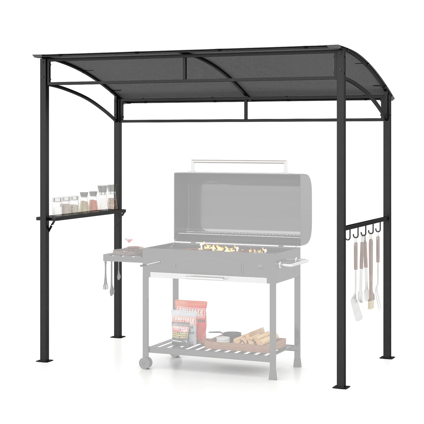7 x 4.5 Feet Grill Gazebo Outdoor Patio Garden BBQ Canopy Shelter-Brown - Gray