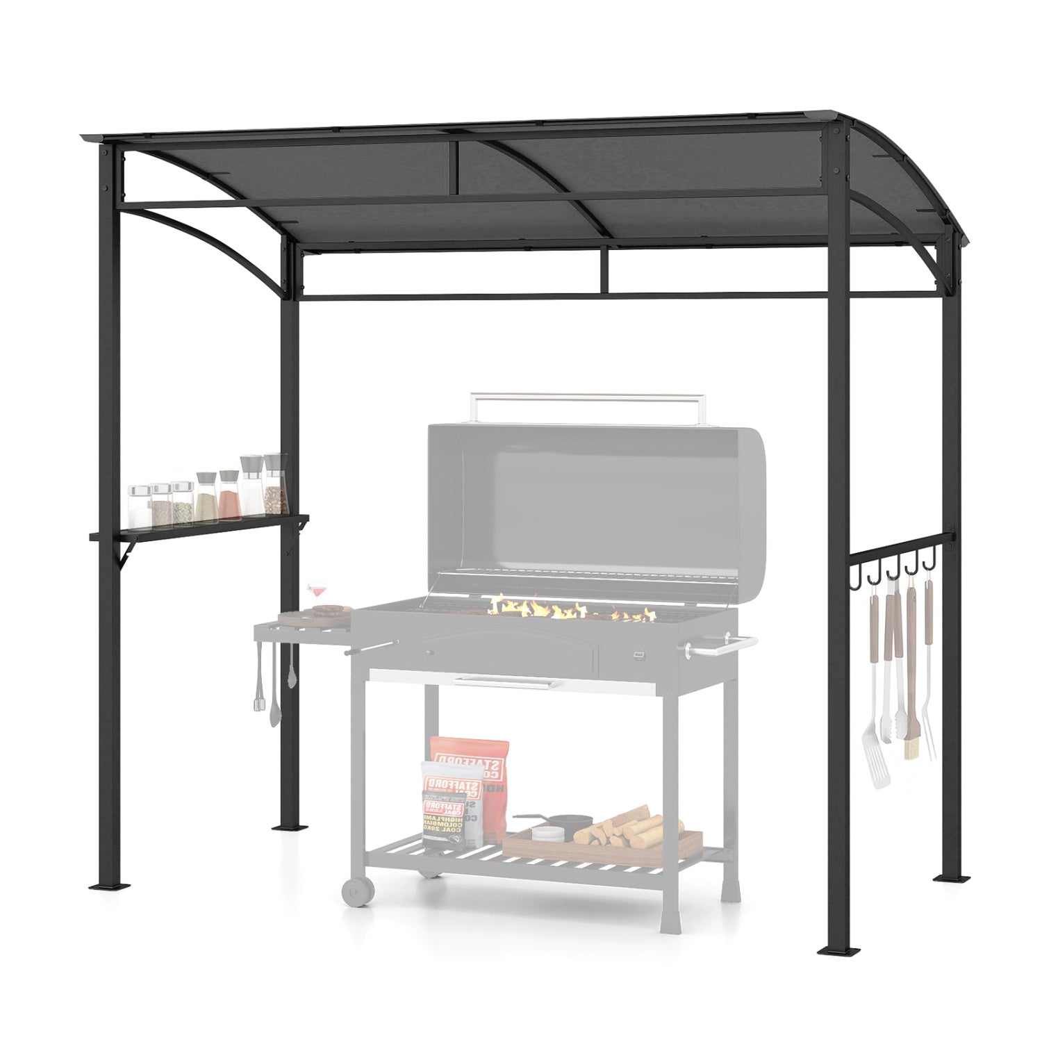 7 x 4.5 Feet Grill Gazebo Outdoor Patio Garden BBQ Canopy Shelter-Brown - Gray