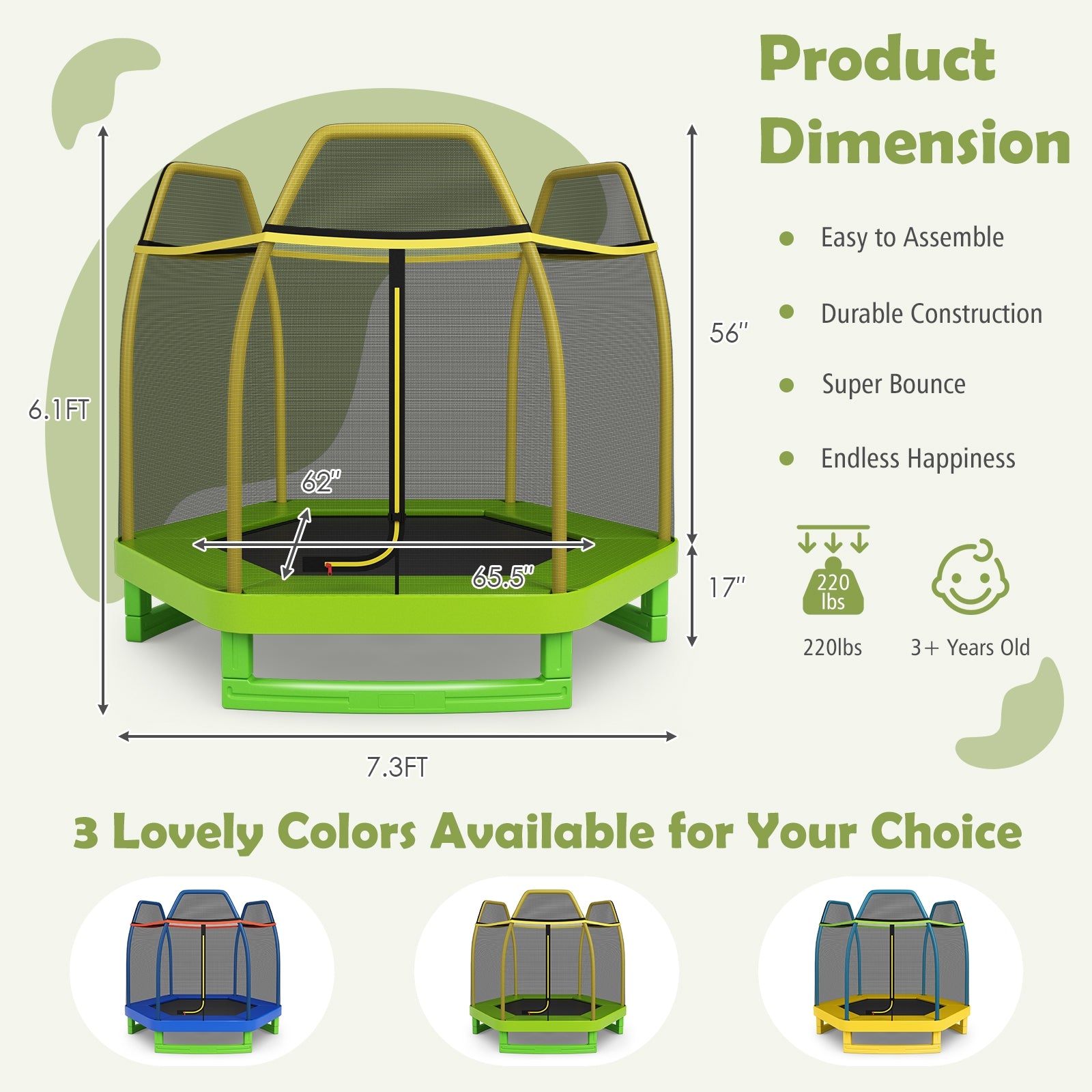 7 Feet Kids Recreational Bounce Jumper Trampoline-Green - Green