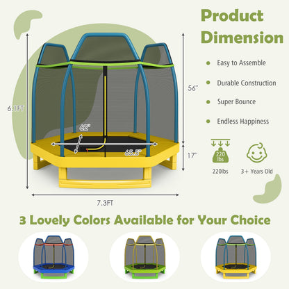 7 Feet Kids Recreational Bounce Jumper Trampoline-Green - Yellow
