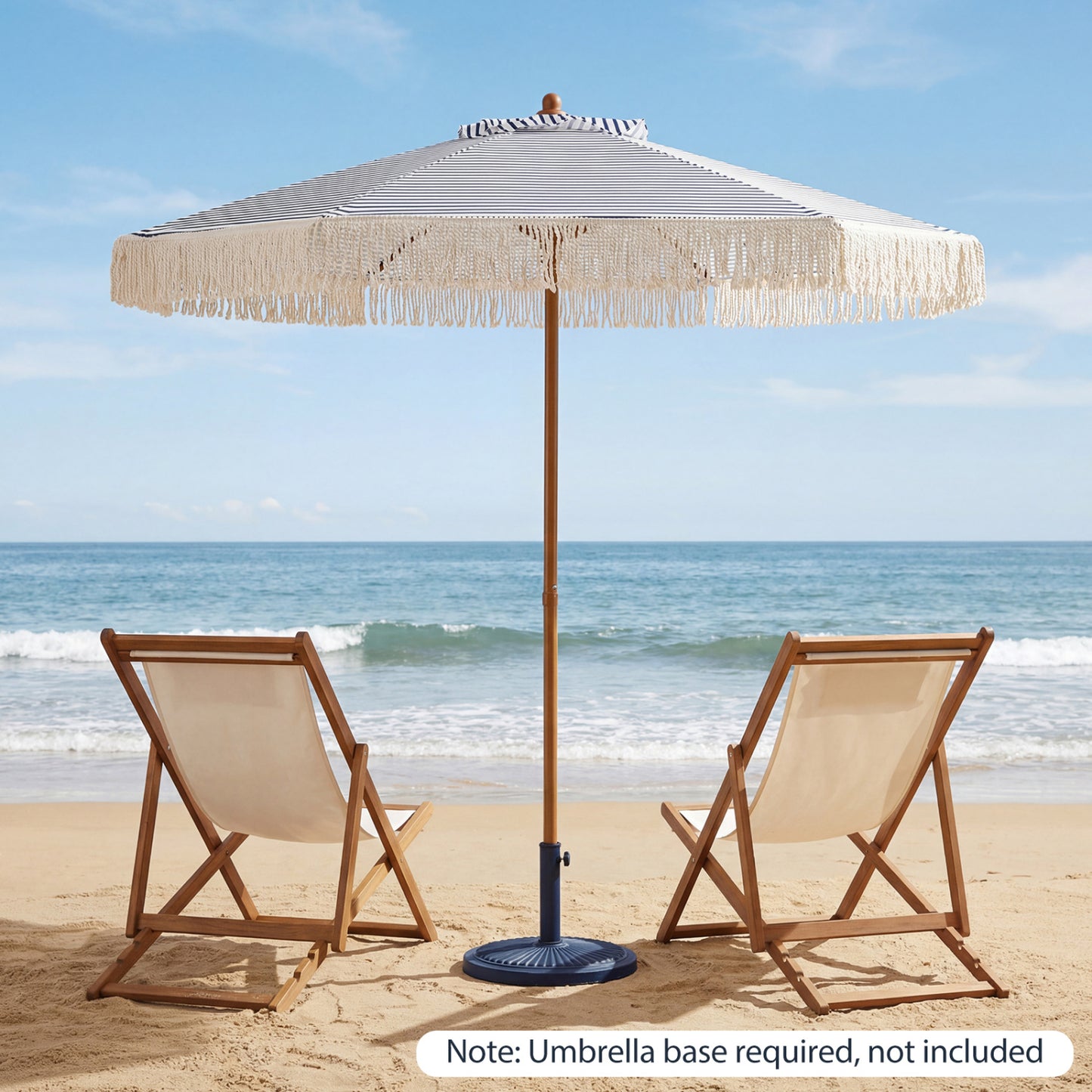7 Feet Patio Umbrella with Fringe Sun-Protective Beach Umbrella with Boho Tassel