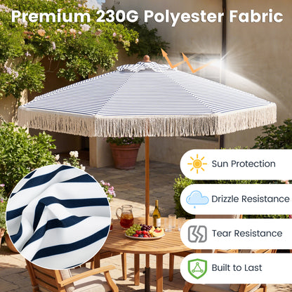 7 Feet Patio Umbrella with Fringe Sun-Protective Beach Umbrella with Boho Tassel