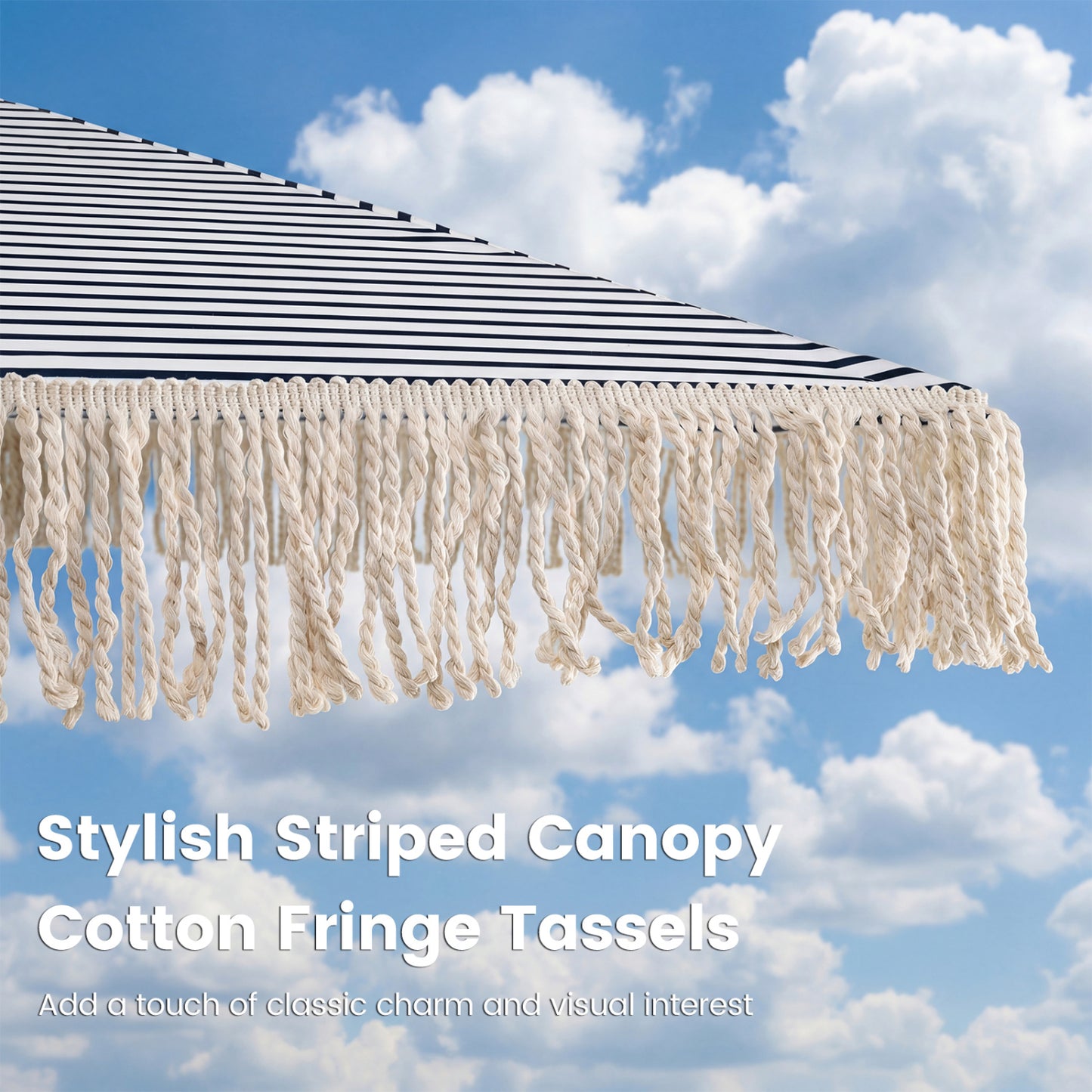 7 Feet Patio Umbrella with Fringe Sun-Protective Beach Umbrella with Boho Tassel