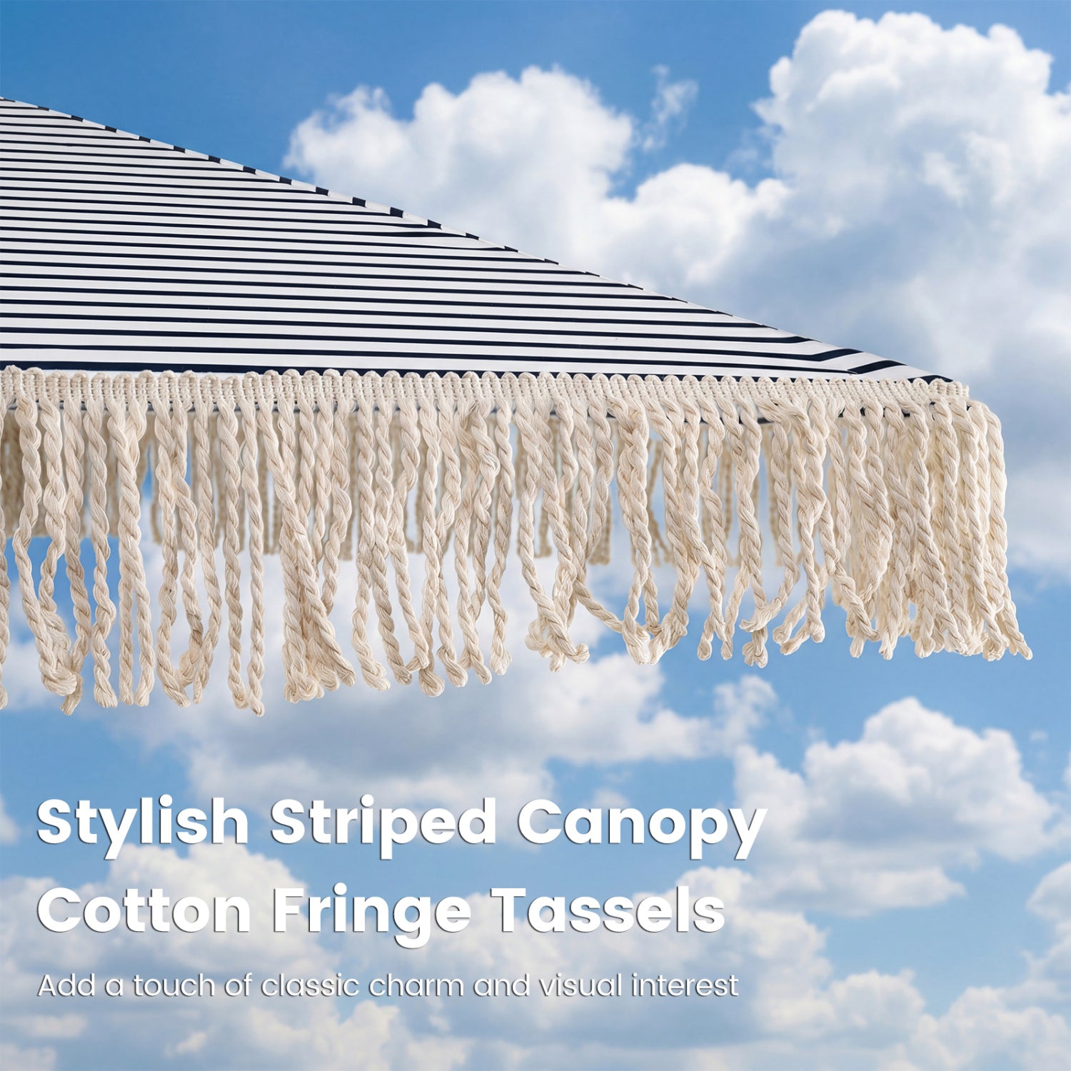 7 Feet Patio Umbrella with Fringe Sun-Protective Beach Umbrella with Boho Tassel