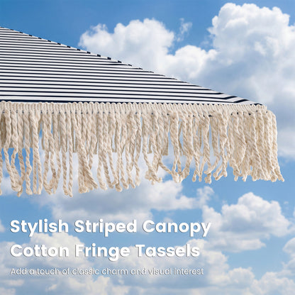 7 Feet Patio Umbrella with Fringe Sun-Protective Beach Umbrella with Boho Tassel