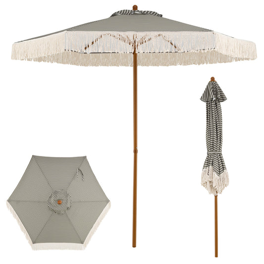 7 Feet Patio Umbrella with Fringe Sun-Protective Beach Umbrella with Boho Tassel