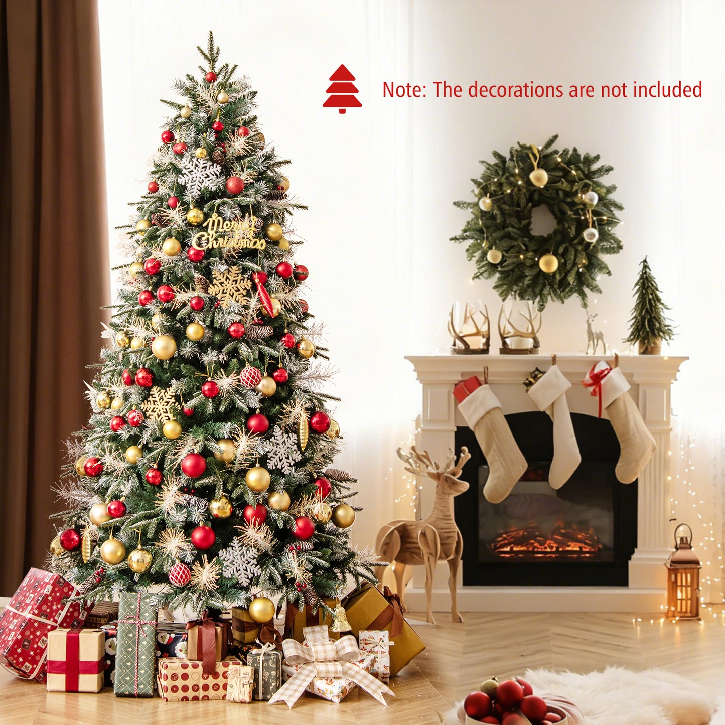 7 Feet Pre-Lit Artificial Christmas Tree with 8 Modes LED Lights with Berries
