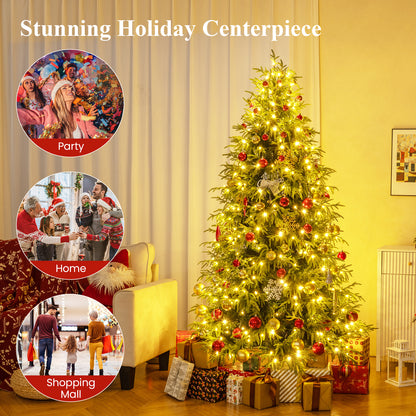 7 Feet Pre-Lit Artificial Christmas Tree Hinged Faux Xmas Tree with Soft Branch Tips