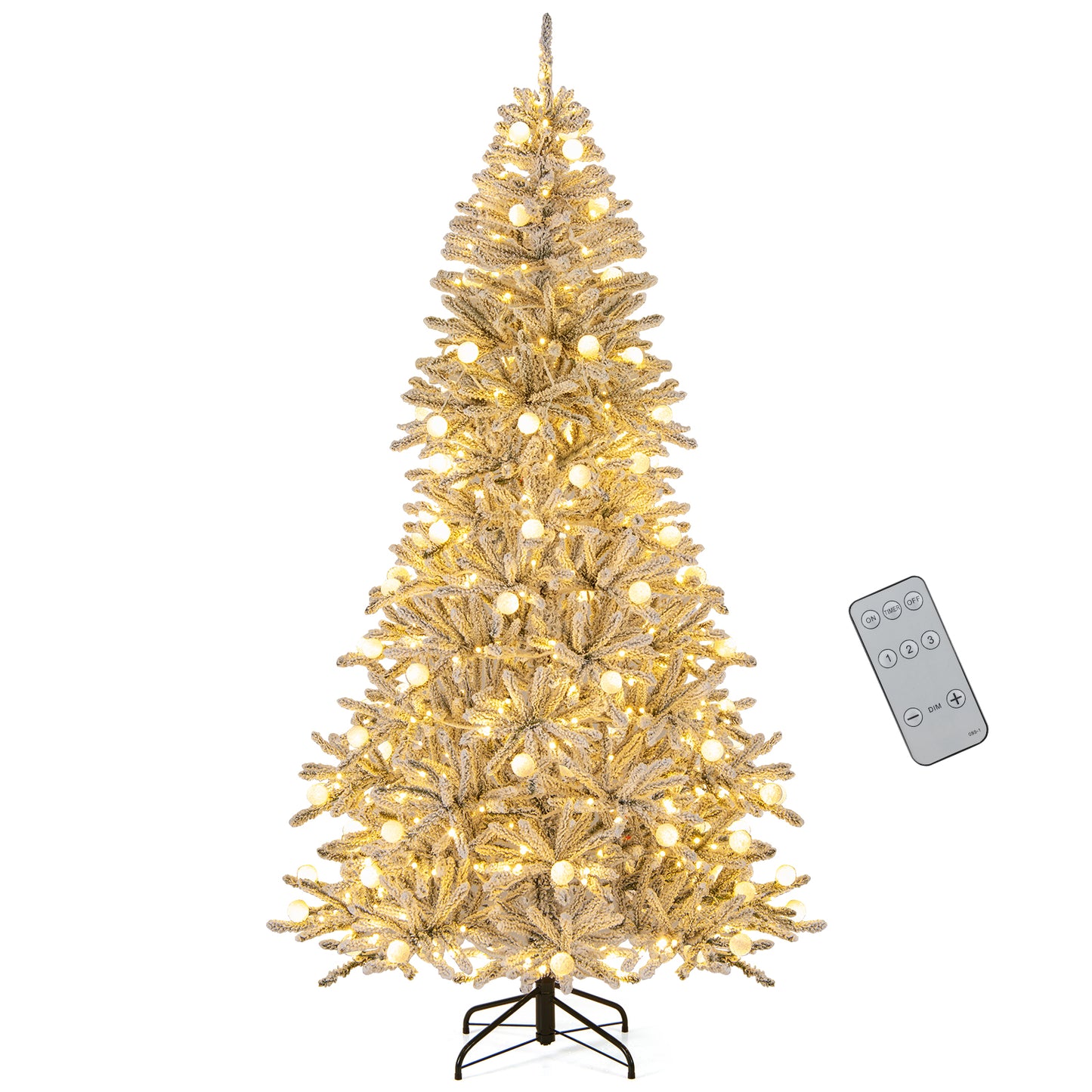 7 Feet Snow-flocked Artificial Christmas Tree Pre-lit Hinged with 81 Sphere Lights and Remote-7ft