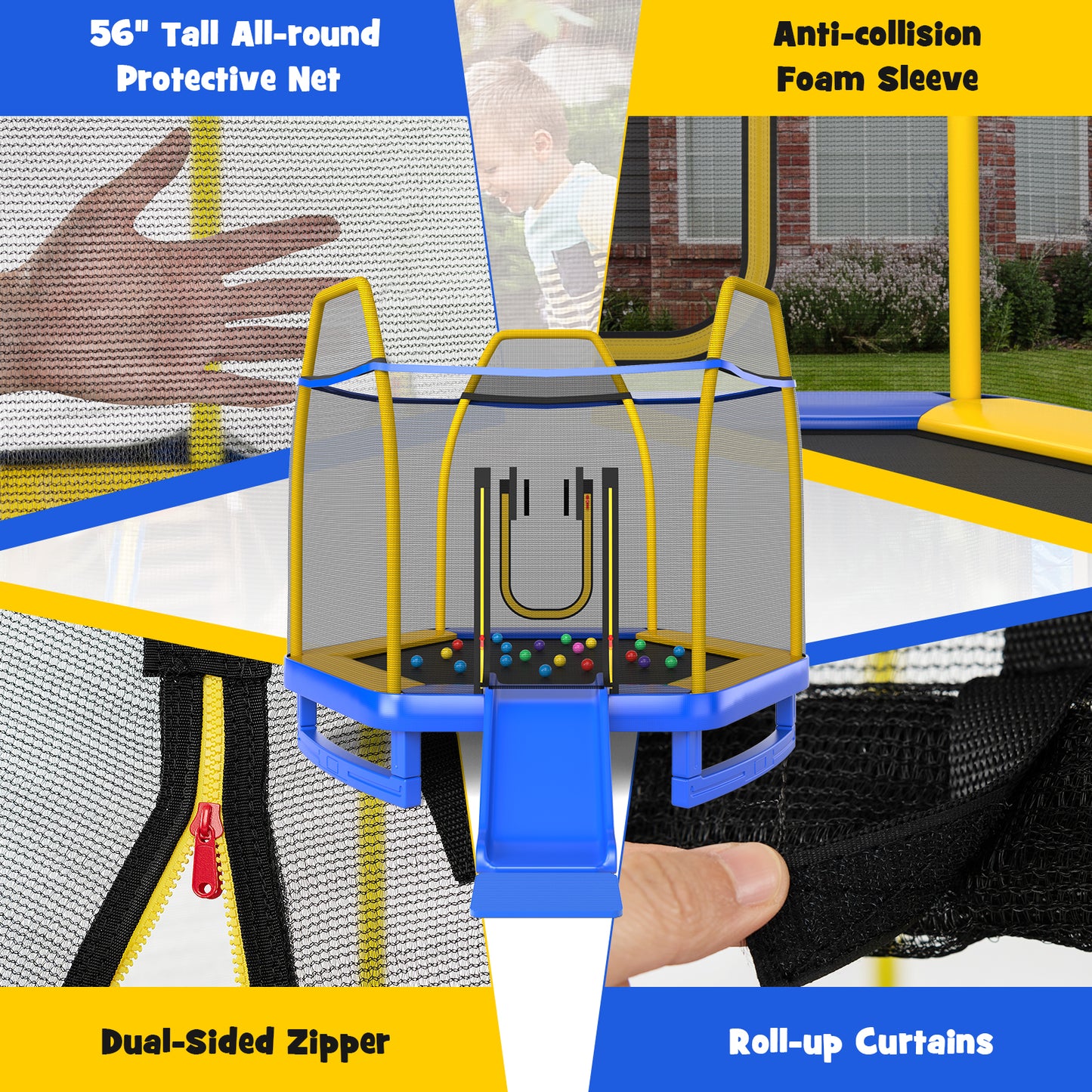 7 Feet Trampoline with Ladder and Slide for Indoor and Outdoor