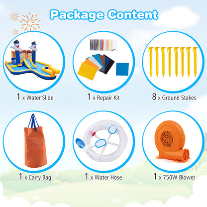 7-In-1 Water Slide Park with Splash Pool and Water Cannon with 680W Blower