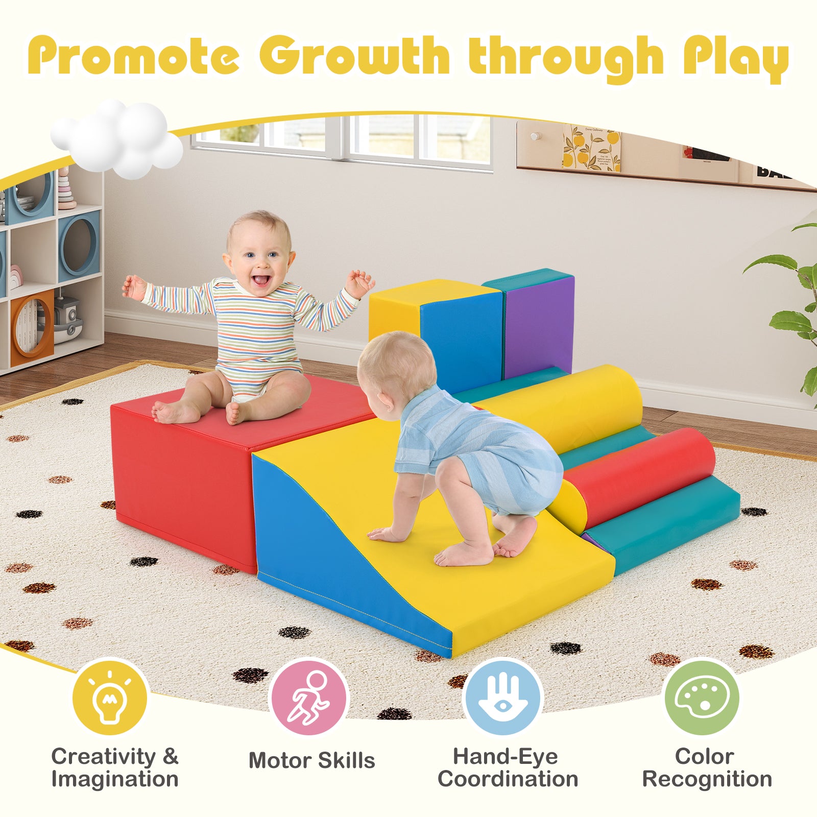 7-Piece Foam Blocks for Toddlers Soft Climbing Toys Indoor Play for Babies-Red