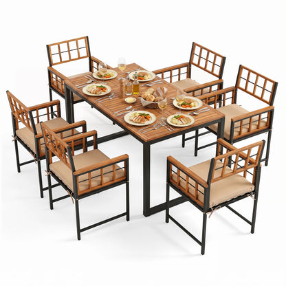 7-Piece Outdoor Dining Set with Acacia Wood Table & Chairs