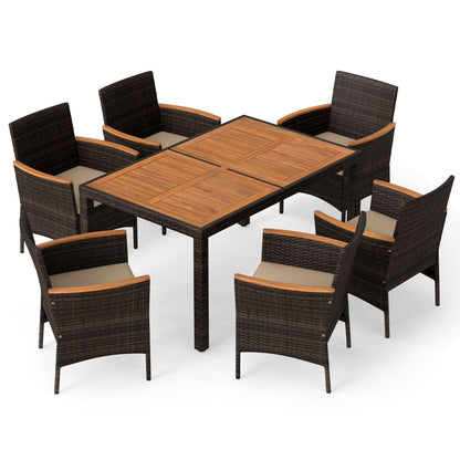 7-Piece Patio Dining Set with Acacia Wood Table & Cushions