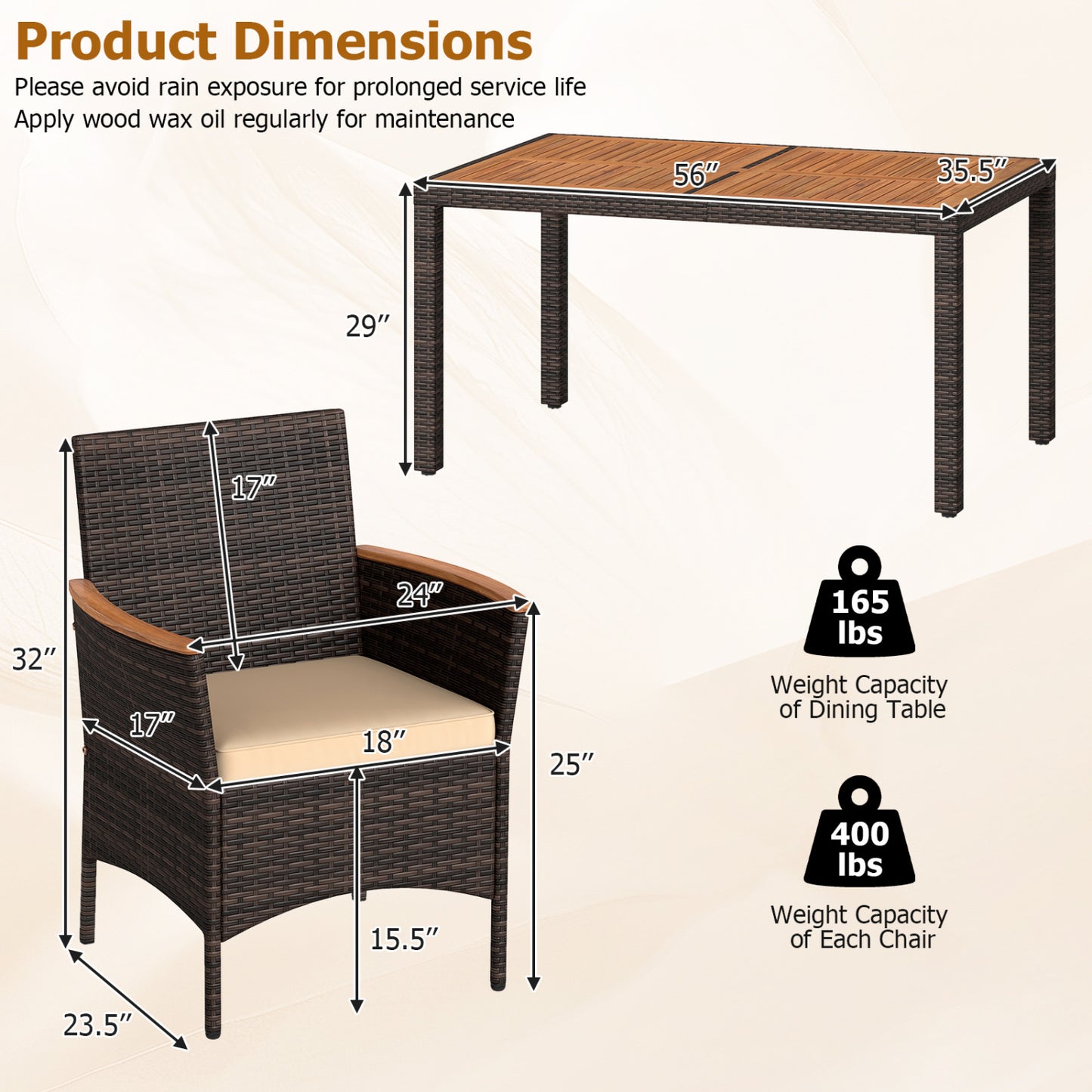 7-Piece Patio Dining Set with Acacia Wood Table & Cushions