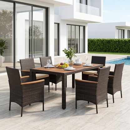7-Piece Patio Dining Set with Acacia Wood Table & Cushions
