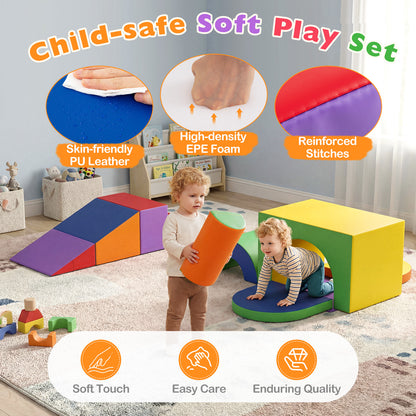 7-Piece Soft Foam Toddler Climbing Blocks Set PU Leather for 1+ Year Old-Yellow