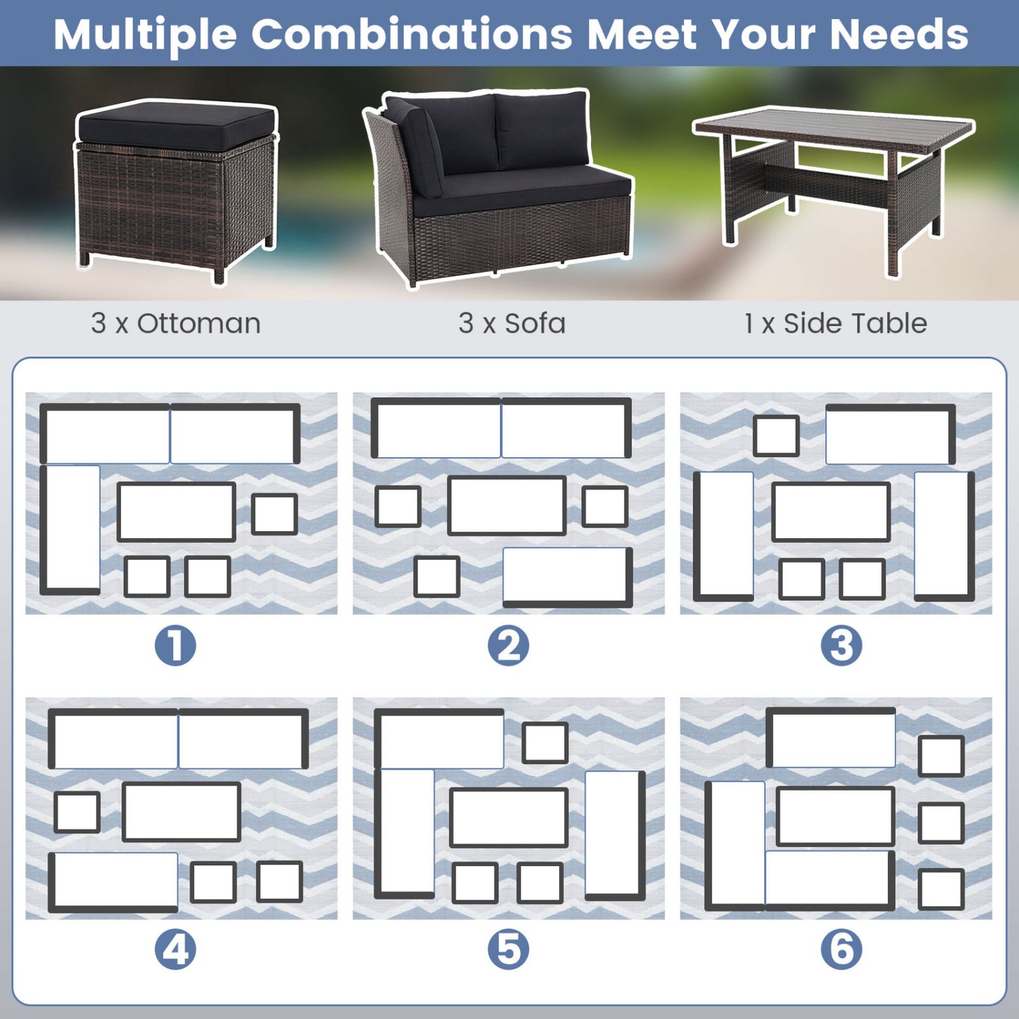 7-Piece Wicker Patio Furniture Set with Cushions