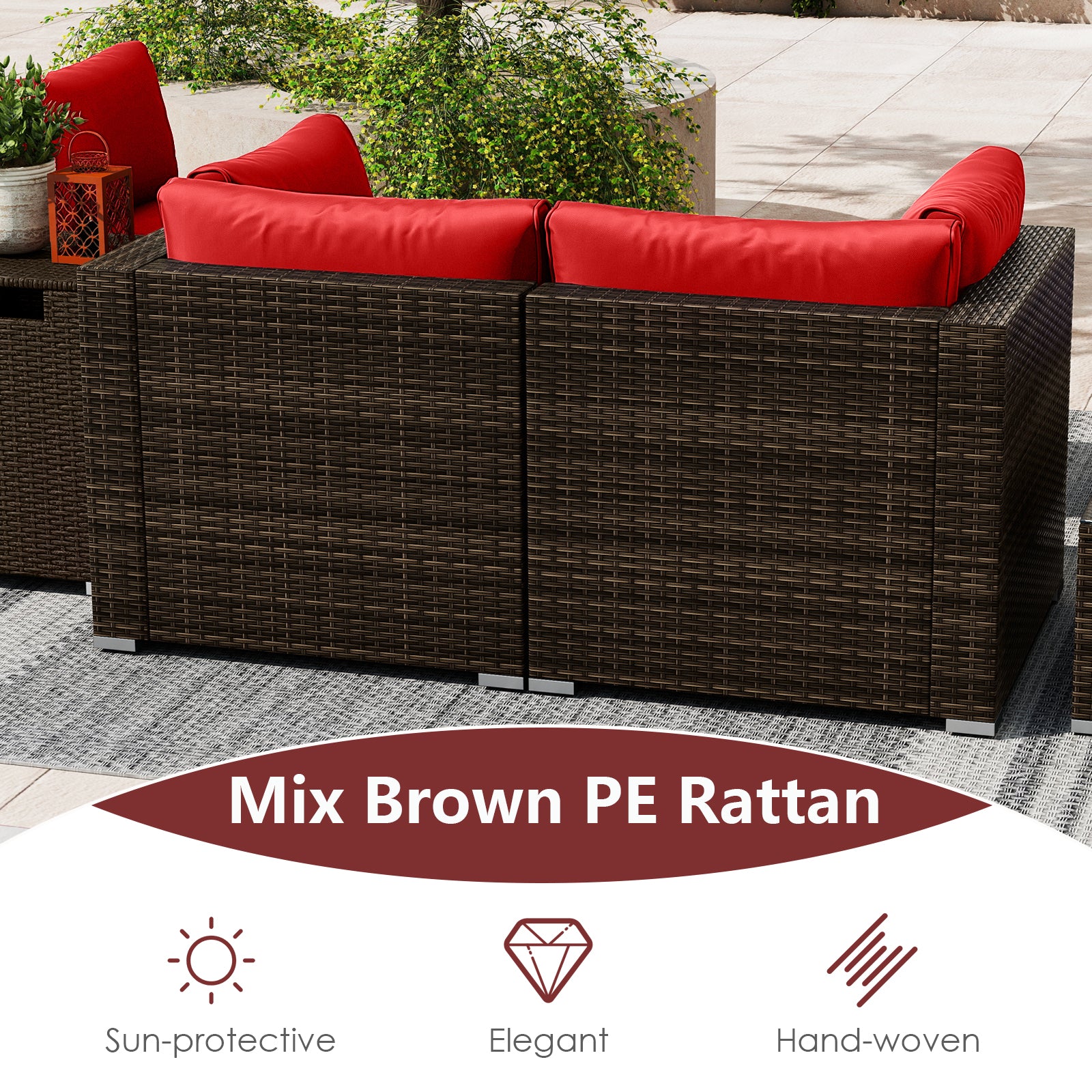 7 Pieces Outdoor Furniture Set with 32 Inch Fire Pit Table and Propane Tank Cover-Red