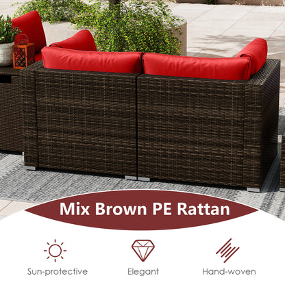 7 Pieces Outdoor Furniture Set with 32 Inch Fire Pit Table and Propane Tank Cover-Red