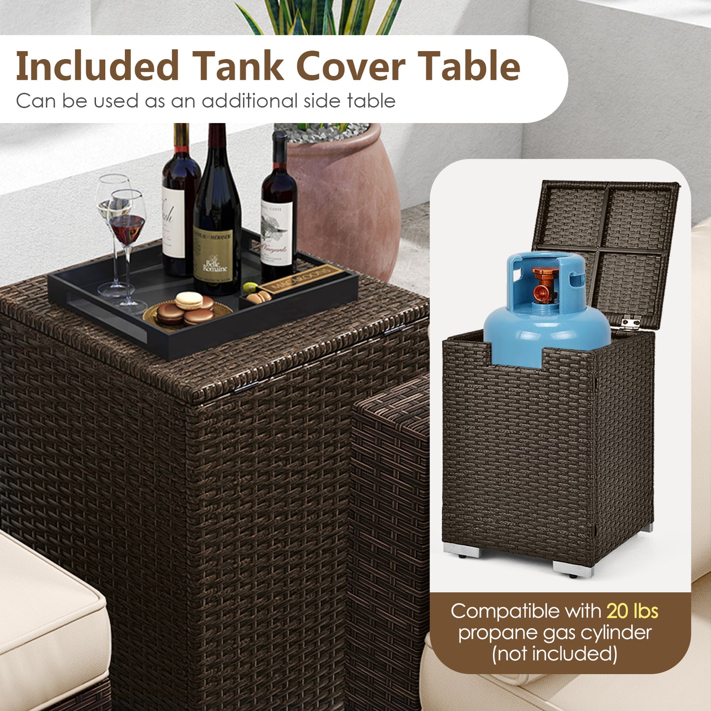 7 Pieces Outdoor Furniture Set with 32 Inch Fire Pit Table and Propane Tank Cover-White