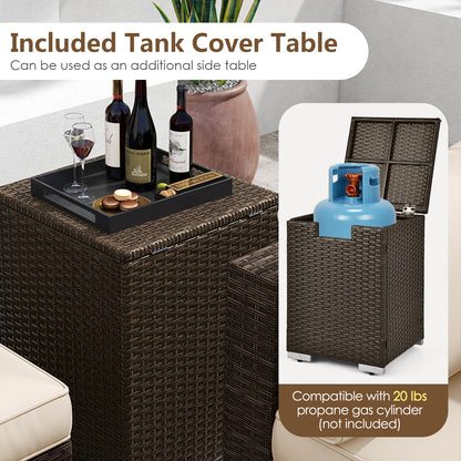 7 Pieces Outdoor Furniture Set with 32 Inch Fire Pit Table and Propane Tank Cover-White