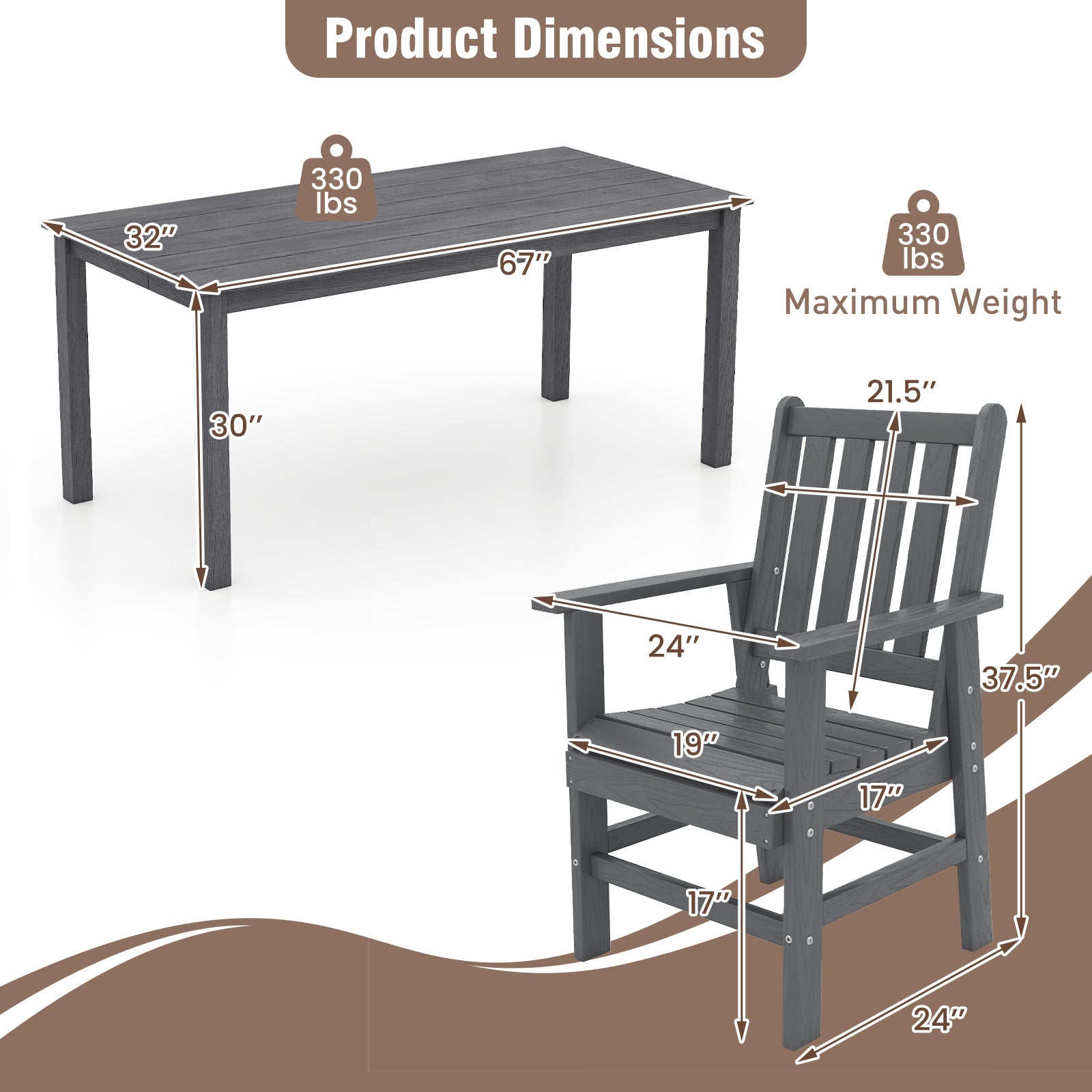 7 Pieces Patio Dining Set Outdoor HDPE Weather Resistant Table and Chairs Set-Grey