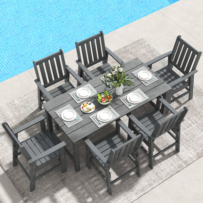 7 Pieces Patio Dining Set Outdoor HDPE Weather Resistant Table and Chairs Set-Grey