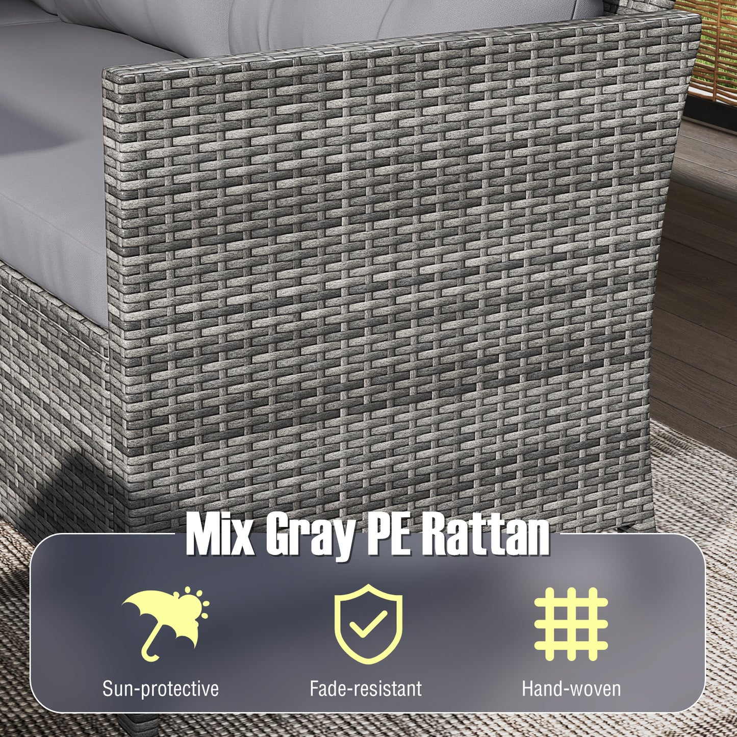 7 Pieces Patio Dining Furniture Set with Soft Cushions and Ottomans-Gray