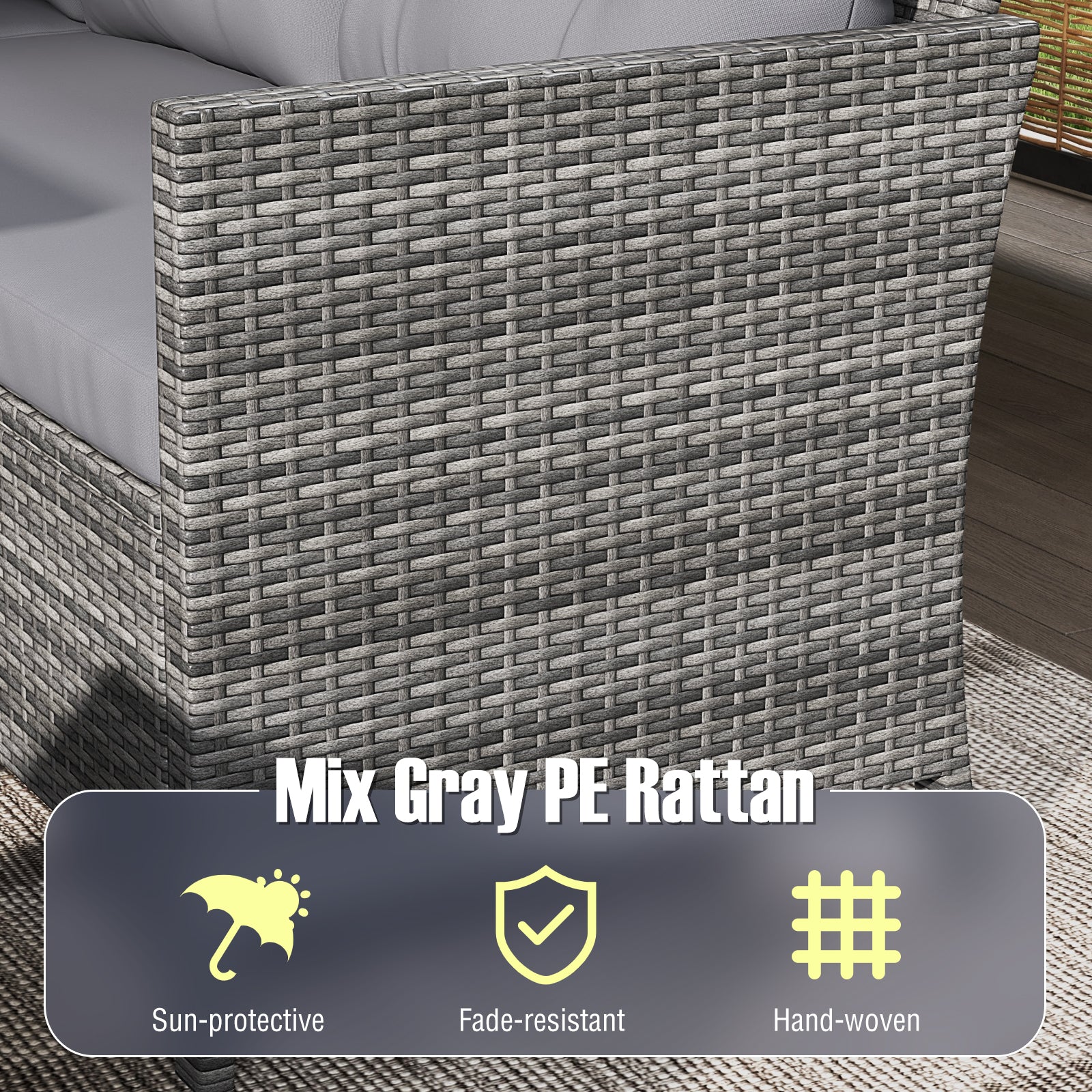 7 Pieces Patio Dining Furniture Set with Soft Cushions and Ottomans-Gray