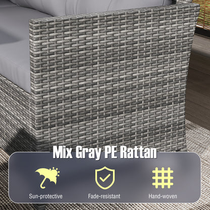 7 Pieces Patio Dining Furniture Set with Soft Cushions and Ottomans-Gray