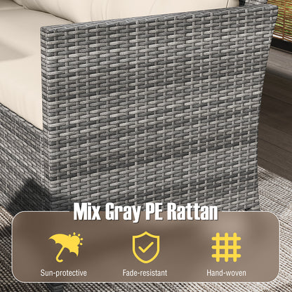 7 Pieces Patio Dining Furniture Set with Soft Cushions and Ottomans-White