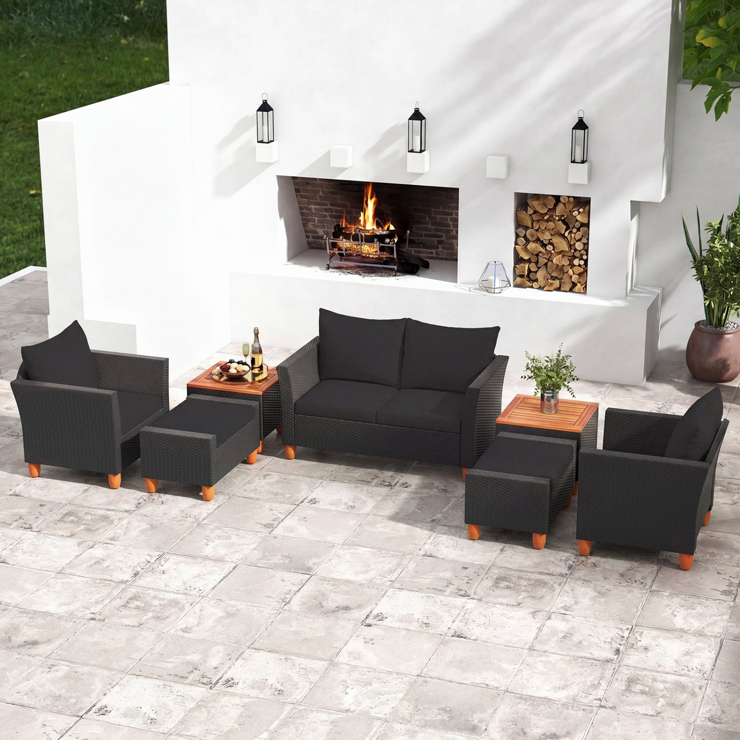 7-Piece Patio Conversation Set with Storage Table & Cushions